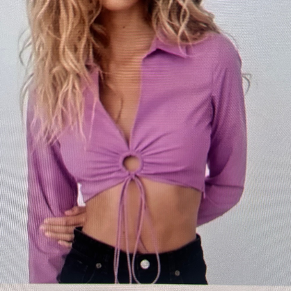 Zara Lilac Tie-Front Crop Button-Down Shirt